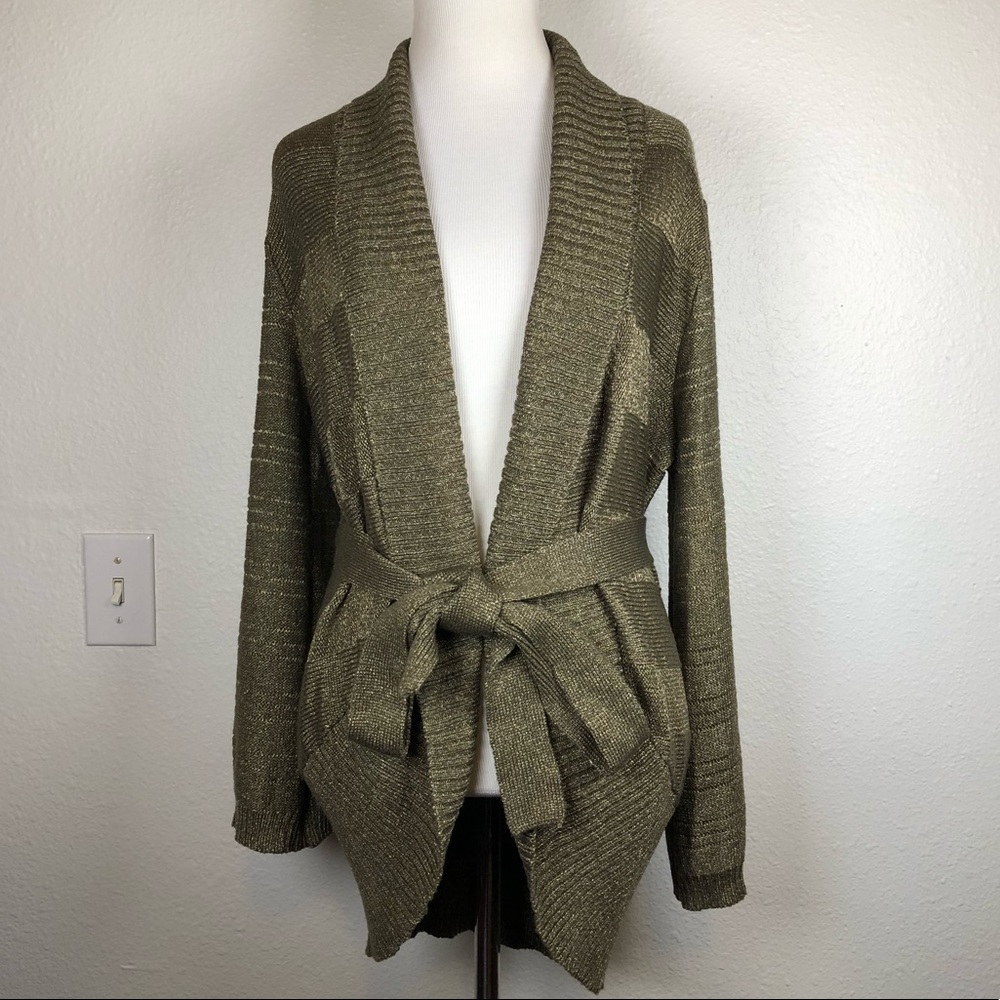 The Limited Olive Green Metallic Belted Cardigan Sweater